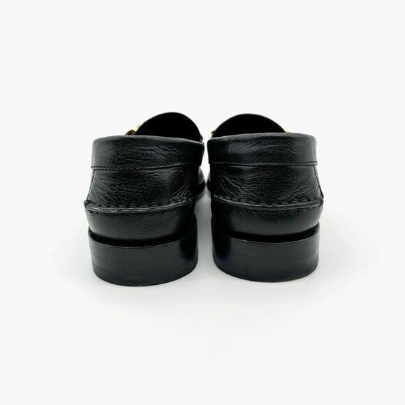 GUCCI Cara Signature Letters Logo Black Loafers Size 37.5 Leather Flat Shoes - Picture 8 of 14